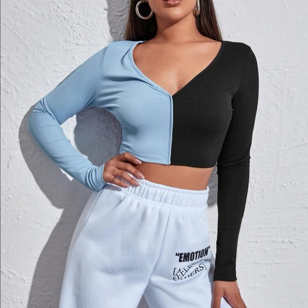 SHEIN- Two Tone Crop Slim Tee